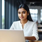 Home 20 포트폴리오 경력 디자인의 최신 기술 트렌드 - **Prompt: "A vibrant, modern digital portfolio showcase. A young Bengali woman, in her late 20s, wit...