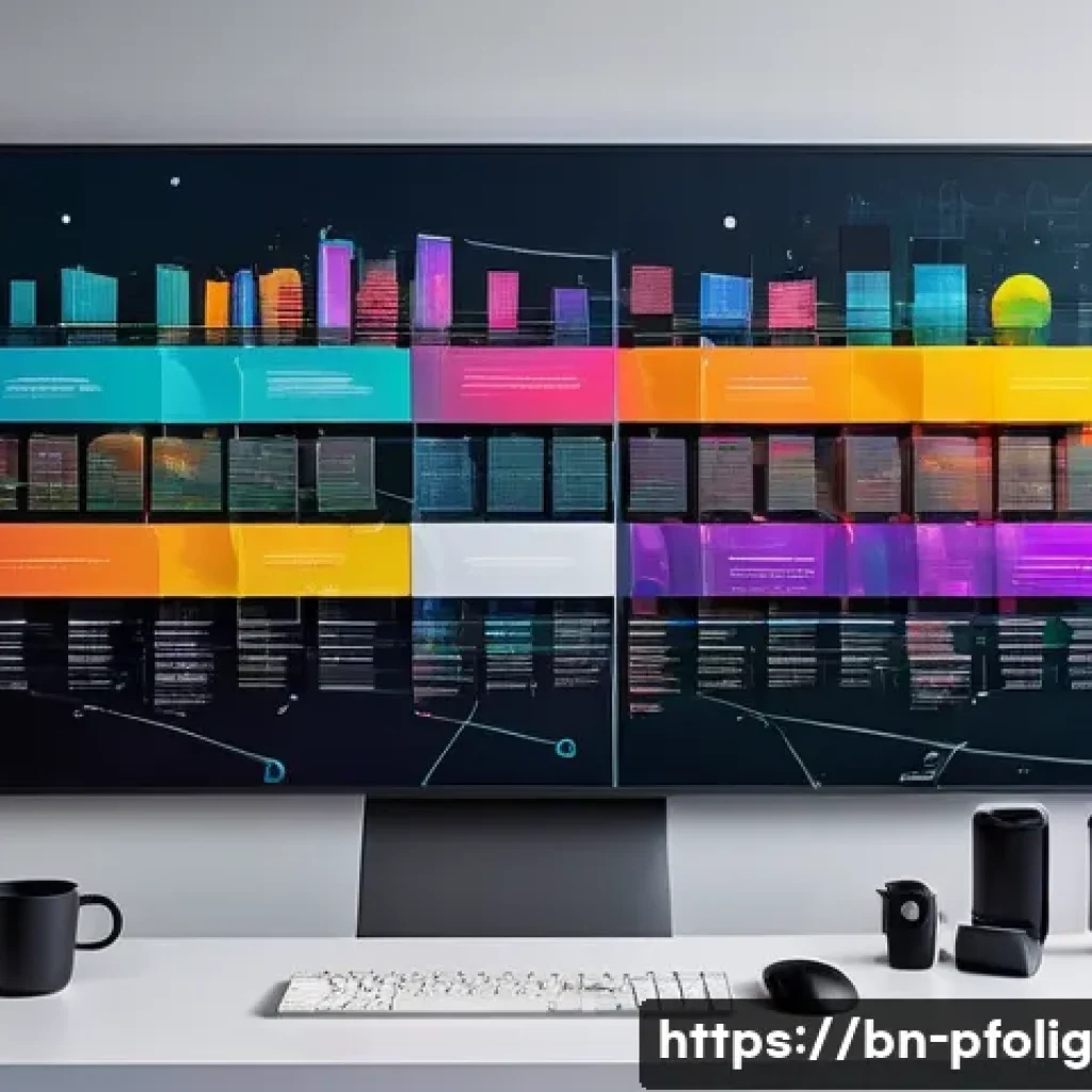 포트폴리오 경력 디자인을 위한 사례 분석 기법 - **Prompt:** A dynamic, ultra-modern digital canvas floating in a creative workspace, showcasing a pr...