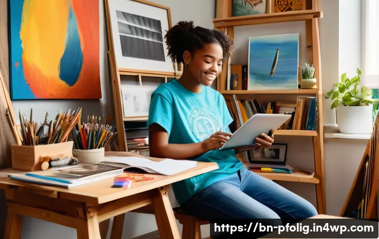 포트폴리오 경력 디자인의 성공적인 사례 - **Prompt:** A vibrant and inspiring image of a young adult, approximately 18-22 years old, with a ge...